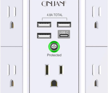 Wall Charger, Surge Protector, QINLIANF 5 Outlet Extender with 4 USB Charging Ports