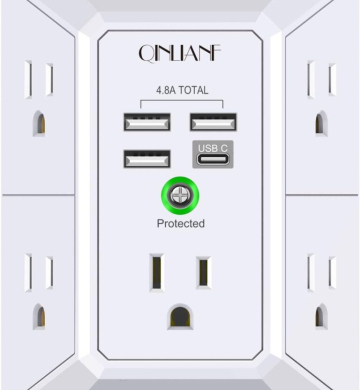 Wall Charger, Surge Protector, QINLIANF 5 Outlet Extender with 4 USB Charging Ports