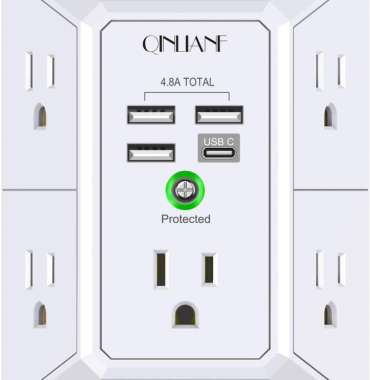 Wall Charger, Surge Protector, QINLIANF 5 Outlet Extender with 4 USB Charging Ports