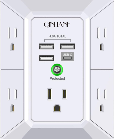 Wall Charger, Surge Protector, QINLIANF 5 Outlet Extender with 4 USB Charging Ports